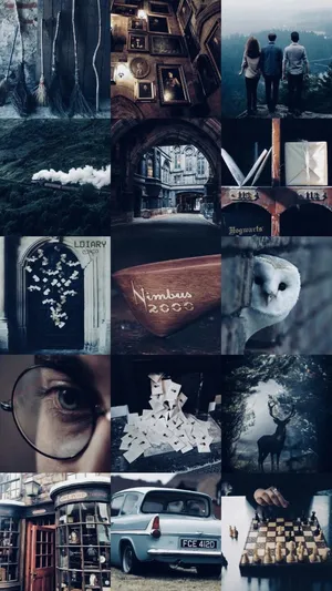 Aesthetic Harry Potter Blue Theme Collage Wallpaper
