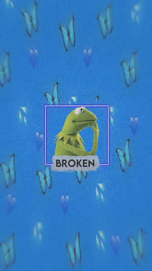 Aesthetic Kermit With Blue Butterflies Wallpaper