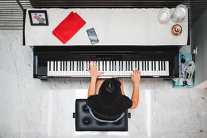 Aesthetic Music Woman And Piano Wallpaper