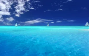 Aesthetic Ocean With Sailboats Wallpaper
