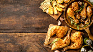 Aesthetic Peri Peri Chicken Dish Flat Lay Shot Wallpaper