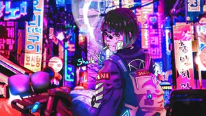Aesthetic Pfp Girl And Neon Signages Wallpaper