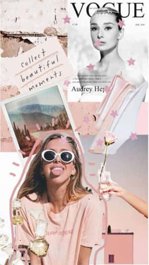 Aesthetic Pink Collage With Text Collect Beautiful Moments Wallpaper