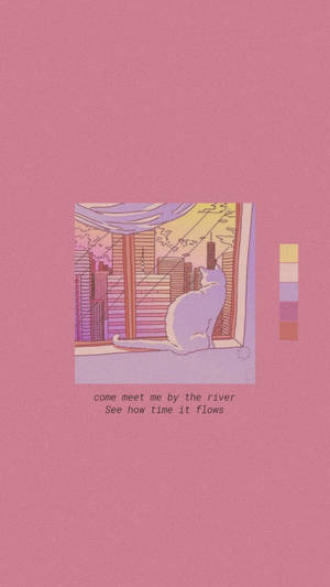 Aesthetic Pink Iphone Cat By Window Wallpaper