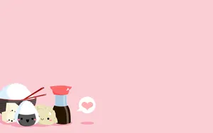 Aesthetic Pink Kawaii Chibi Japanese Food Wallpaper