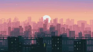Aesthetic Pixel Art City Skyscrapers Wallpaper