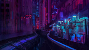 Aesthetic Purple Neon Computer Screen Dark Alley Wallpaper