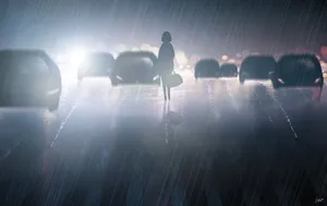 Aesthetic Sad Anime Girl Rainy Road Wallpaper