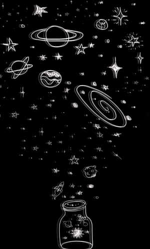 Aesthetic White And Black Iphone Planets Wallpaper