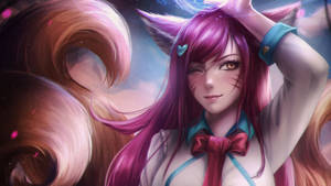 Ahri Pink Tail Artwork Wallpaper