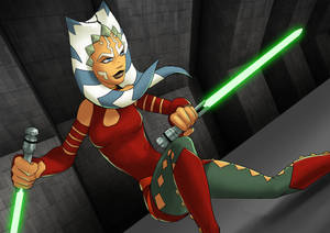 Ahsoka Tano With A Green Lightsaber Wallpaper