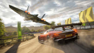 Aircraft Over Sports Car Forza Horizon 4 Hd Wallpaper