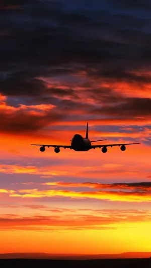 Airplane Silhouette Orange Phone Wallpaper