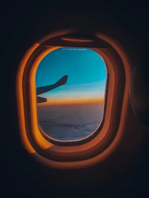 Airplane Window Sunset Horizon Wallpaper