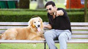 Akshay Kumar With A Dog Wallpaper