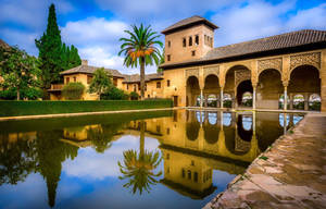 Alhambra Pool From Angle Wallpaper