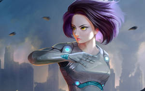 Alita: Battle Angel Stands Ready To Battle Her Adversaries. Wallpaper