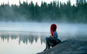 Alone Woman Beside Lake Wallpaper