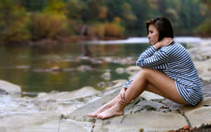 Amateur Model By The River Wallpaper