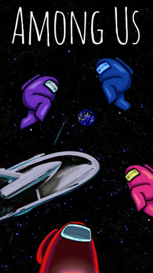 Among Us Galaxy Purple Red Pink Blue Wallpaper