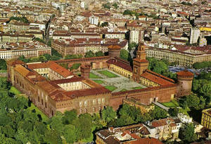 An Aerial Shot Of Castello Sforzesco In Milan Wallpaper