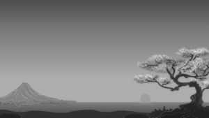 An Aerial View Of The Traditional Landscape Of Japan In Black And White Wallpaper