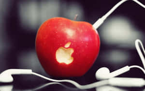 An Apple With Earphones On It Wallpaper