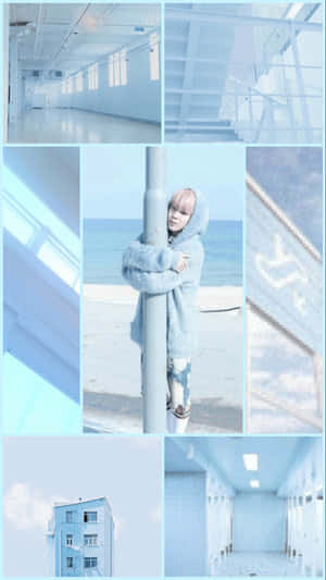 An Artistic Collage Featuring Blue Shades Wallpaper