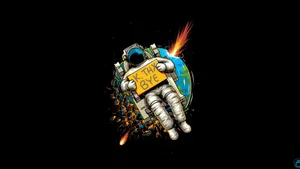 An Astronaut Is Flying In Space With A Rocket Wallpaper