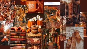 An Autumn Desktop Setup Featuring A Macbook Laptop With A Minimalist Aesthetic. Wallpaper