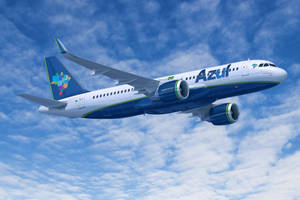 An Azul Airlines Plane Soars Through Bright, Airy Clouds. Wallpaper