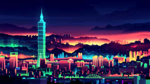 An Illuminated Cityscape With Vibrant Bursts Of Color Wallpaper