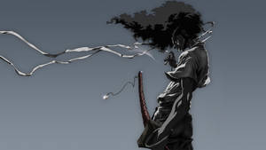 An Intense Anime Samurai Demonstrating His Martial Prowess. Wallpaper