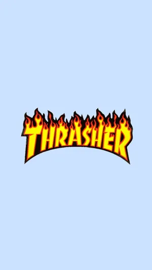 An Intense Thrasher Skateboarding Logo On Vibrant Blue Background Wallpaper