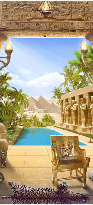 Ancient Egyptian Poolside View Wallpaper
