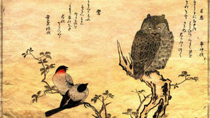 Ancient Japanese Art-owl And Birds Wallpaper