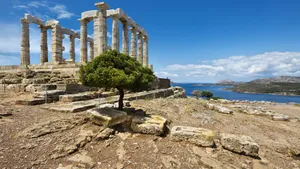 Ancient Ruins And The Lone Tree Of Sounion Wallpaper