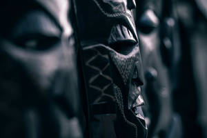 Ancient Wooden Mask For Black Magic Wallpaper