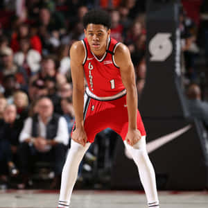 Anfernee Simons In Red Retro Blazers Jersey Wallpaper