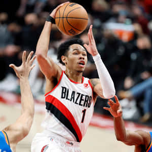 Anfernee Simons Portland Blazers Basketball Action Wallpaper