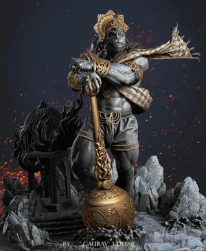 Angry Hanuman Sculpted Statue Wallpaper