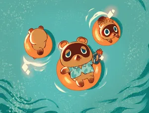 Animal_ Crossing_ Nook_ Family_ Swimming Wallpaper