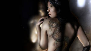 Animated Asian Girl With Tattoo Wallpaper