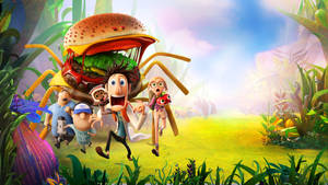 Animated Characters In Cloudy With A Chance Of Meatballs 2 Facing Cheespider Wallpaper