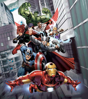 Animated Dope Avengers In City Wallpaper