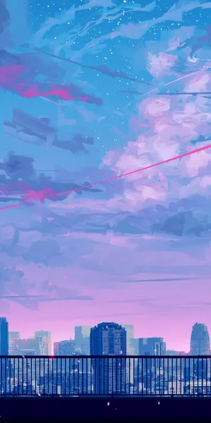 Animation Blue And Pink City View Wallpaper