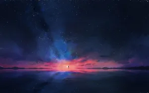 Animation Blue And Red Starry Sky Wallpaper