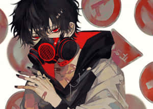Anime Boy Black Hair Red Headphones Wallpaper