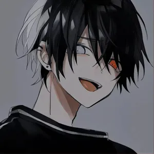 Anime Boy Blackand White Hair Orange Eye Wallpaper