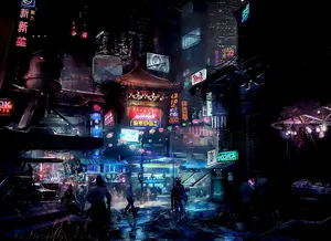 Anime City Sparkling At Night Wallpaper